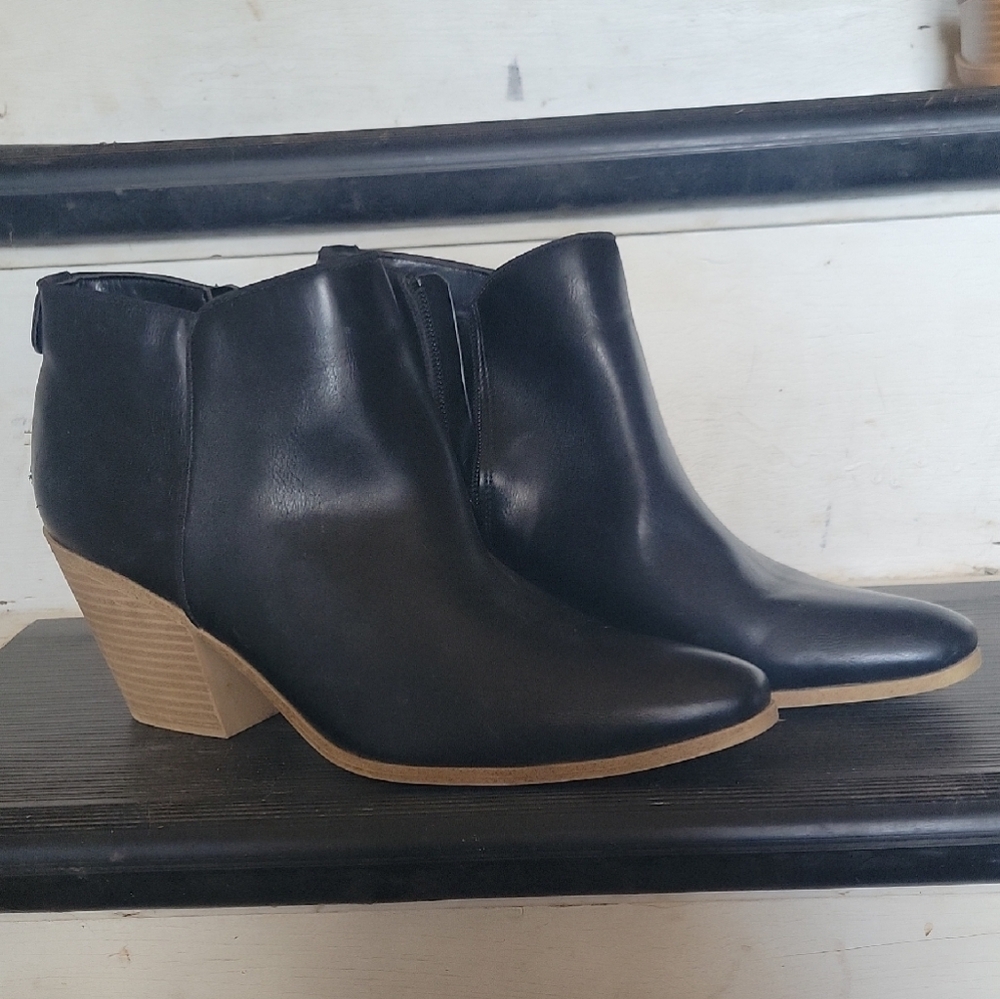 JustFab Black and Tan Ankle Booties with Wedge Heel